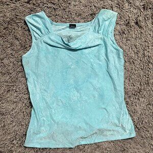 Y2K Blue Glam Minimalist Small Cowl Neck With lace Detail Top Size XL